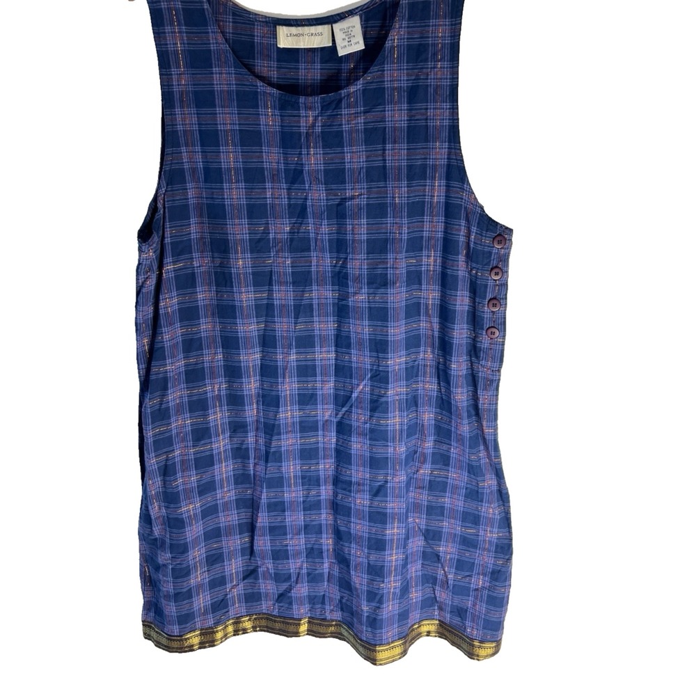 Vtg Lemon‎ Grass Plaid Gold Jumper Dress Women M Prairie Comfy